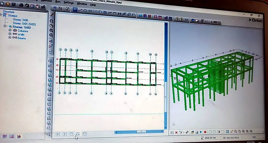 Three-dimensional structural analysis model of a framed building