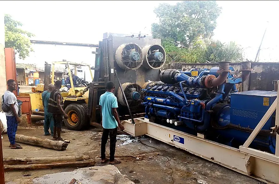 A 1,080 kVA generator set being removed from a cramped generator house at Dasco, Ajao Estate